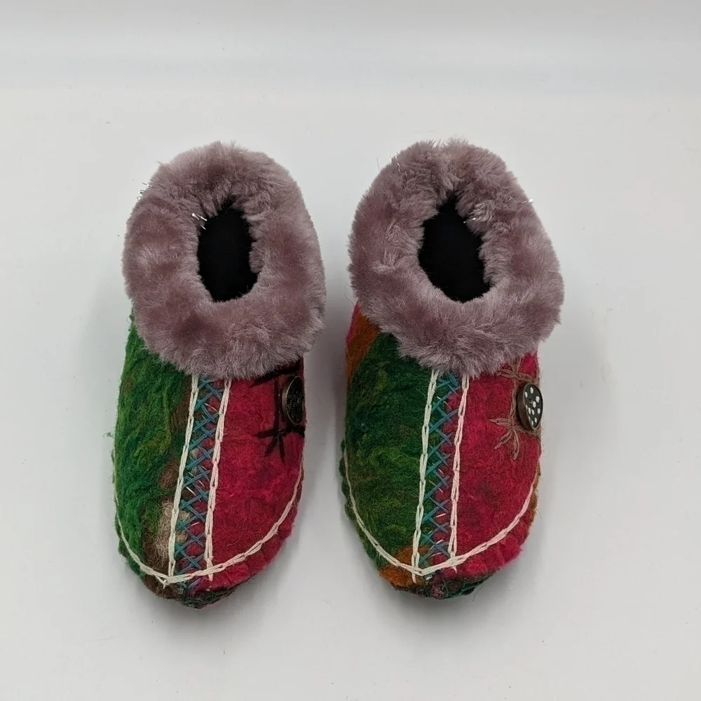 Handmade Faux Fur Lined Leather Moccasin Slip On Shoe 7.5T